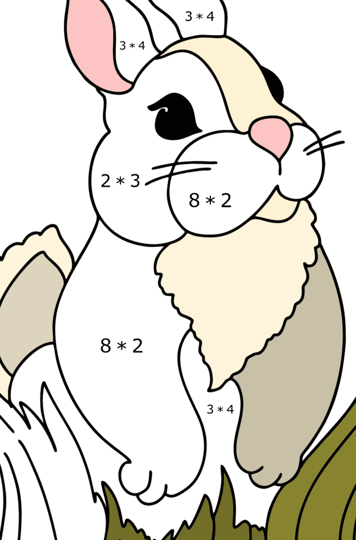 Dibujo de conejito esponjoso para colorear - Colorear con Matemáticas - Multiplicaciones para Niños