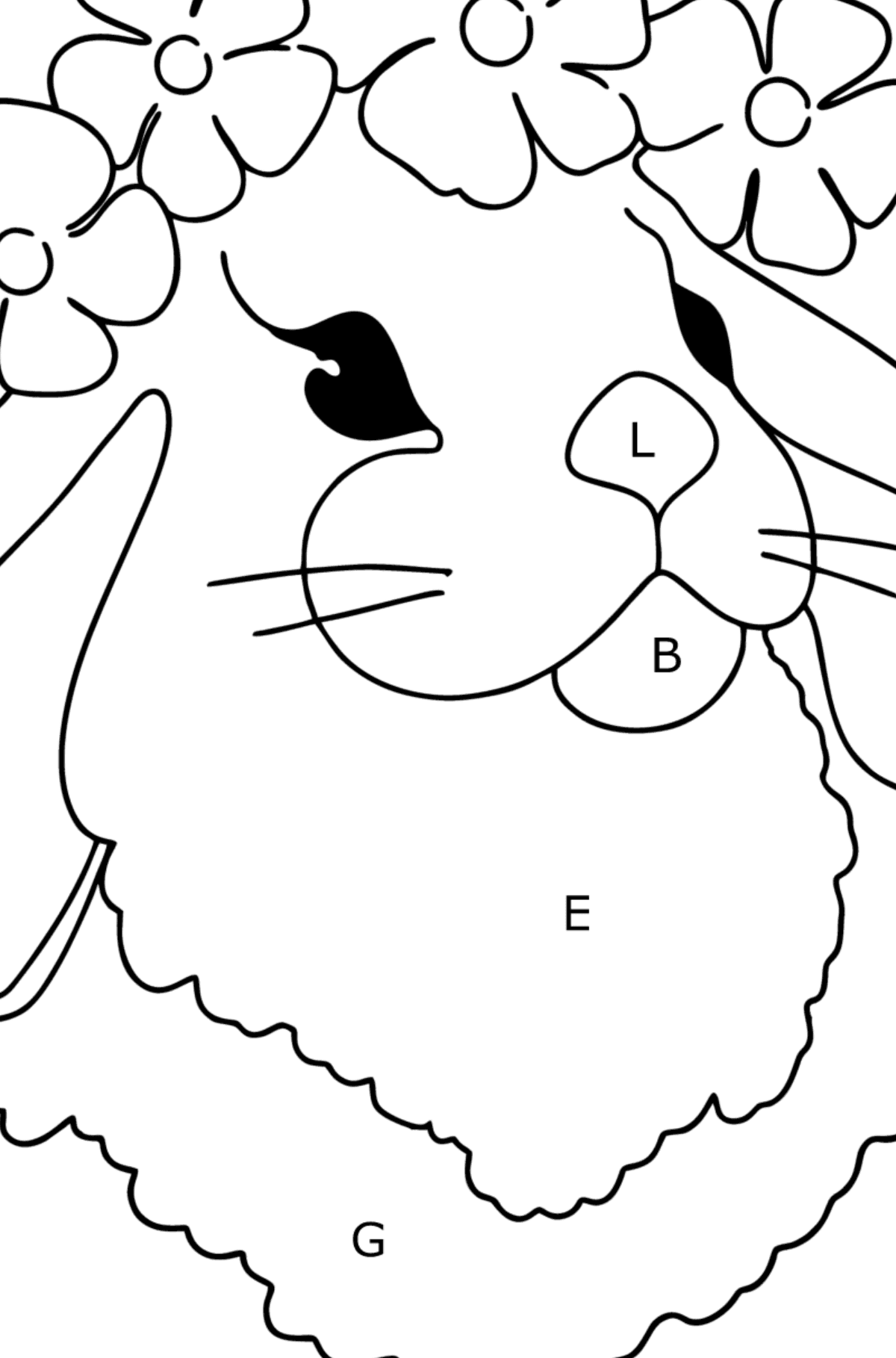 Hare Face coloring page - Coloring by Letters for Kids