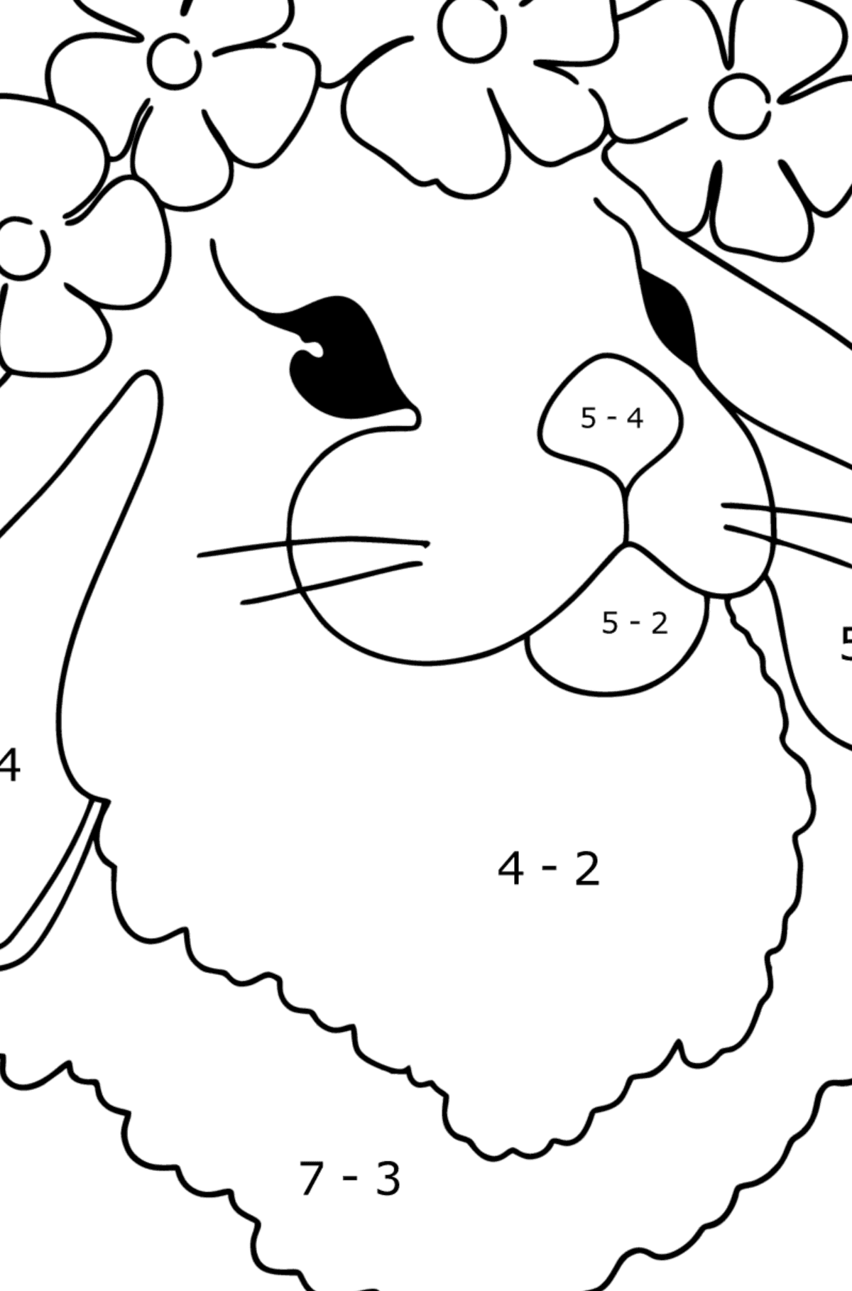 Disegno di Faccia di lepre da colorare - Colorazione matematica - Sottrazione per bambini