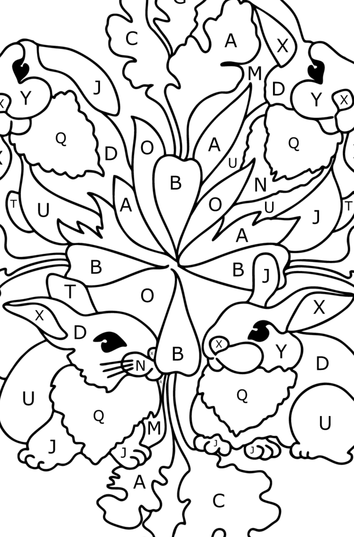 Mandala Bunny coloring page - Coloring by Letters for Kids