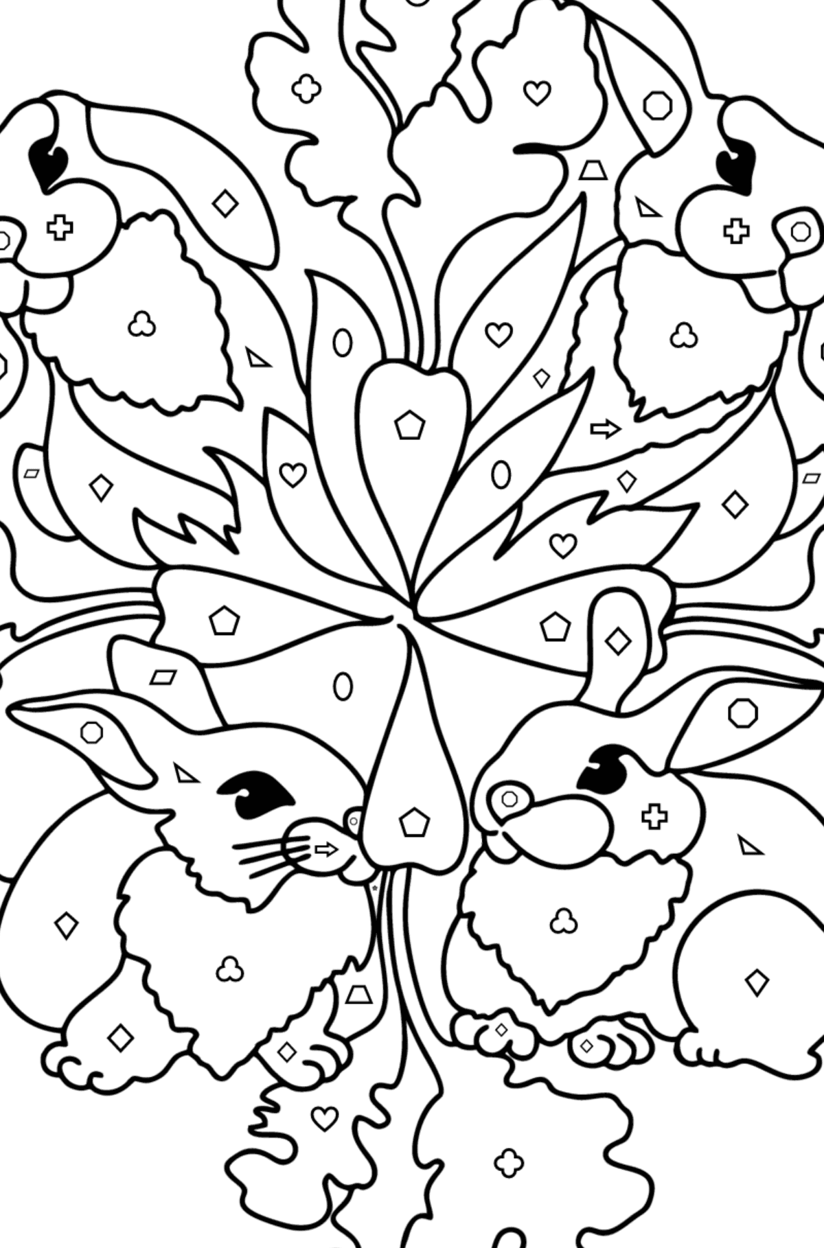 Kleurplaat mandala konijntje - Kleuren met geometrische figuren voor kinderen