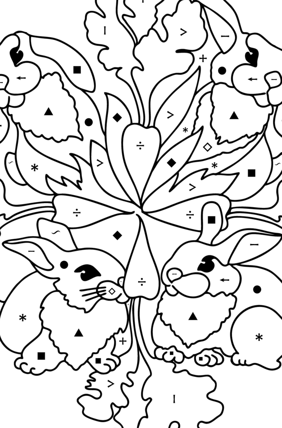 Kleurplaat mandala konijntje - Kleuren met symbolen voor kinderen