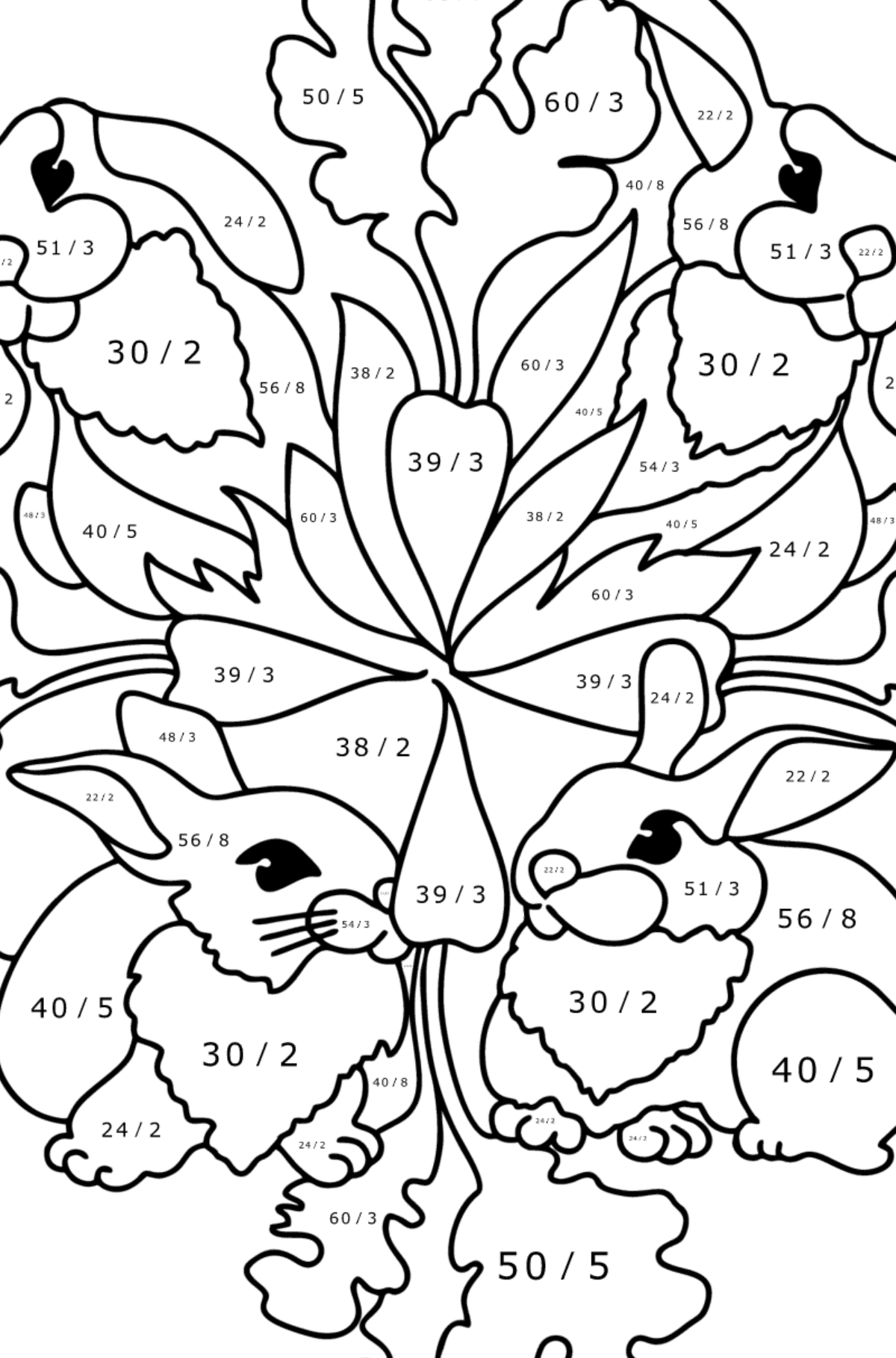 Kleurplaat mandala konijntje - Wiskunde kleurplaten - delen voor kinderen