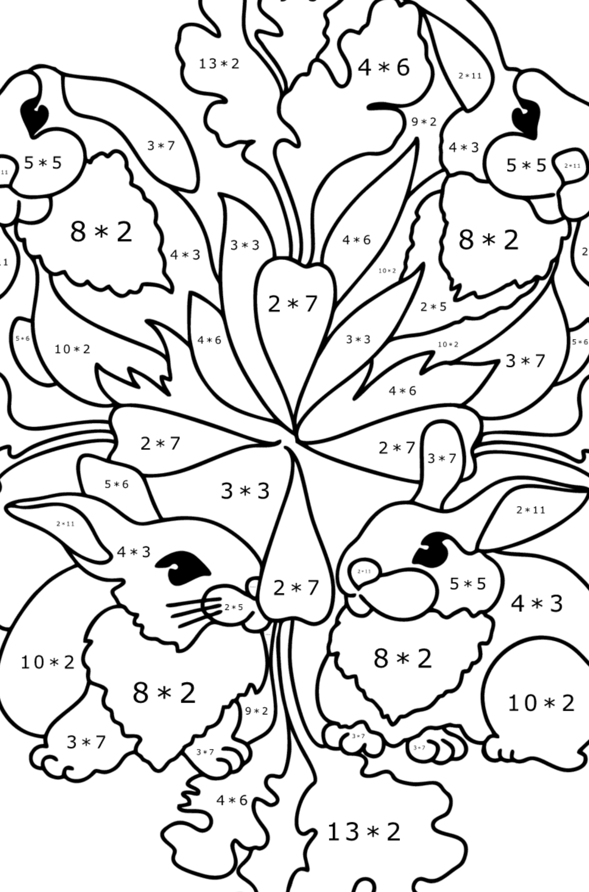 Kleurplaat mandala konijntje - Wiskunde kleurplaten - vermenigvuldiging voor kinderen