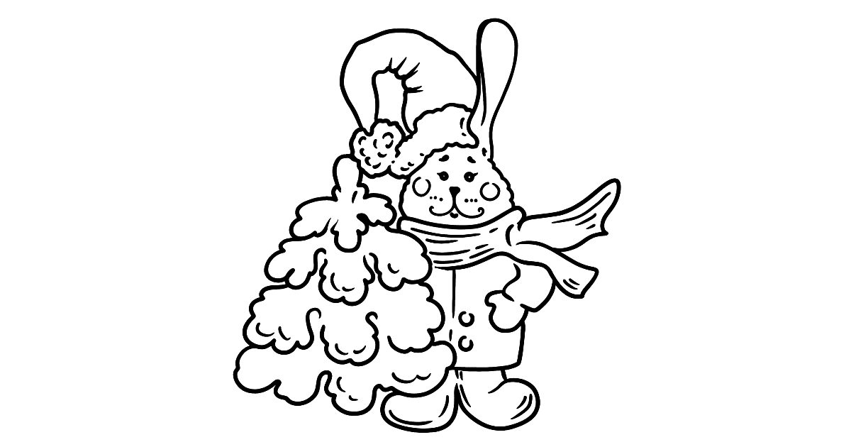 Christmas Bunny coloring page ♥ Print and Online Free!