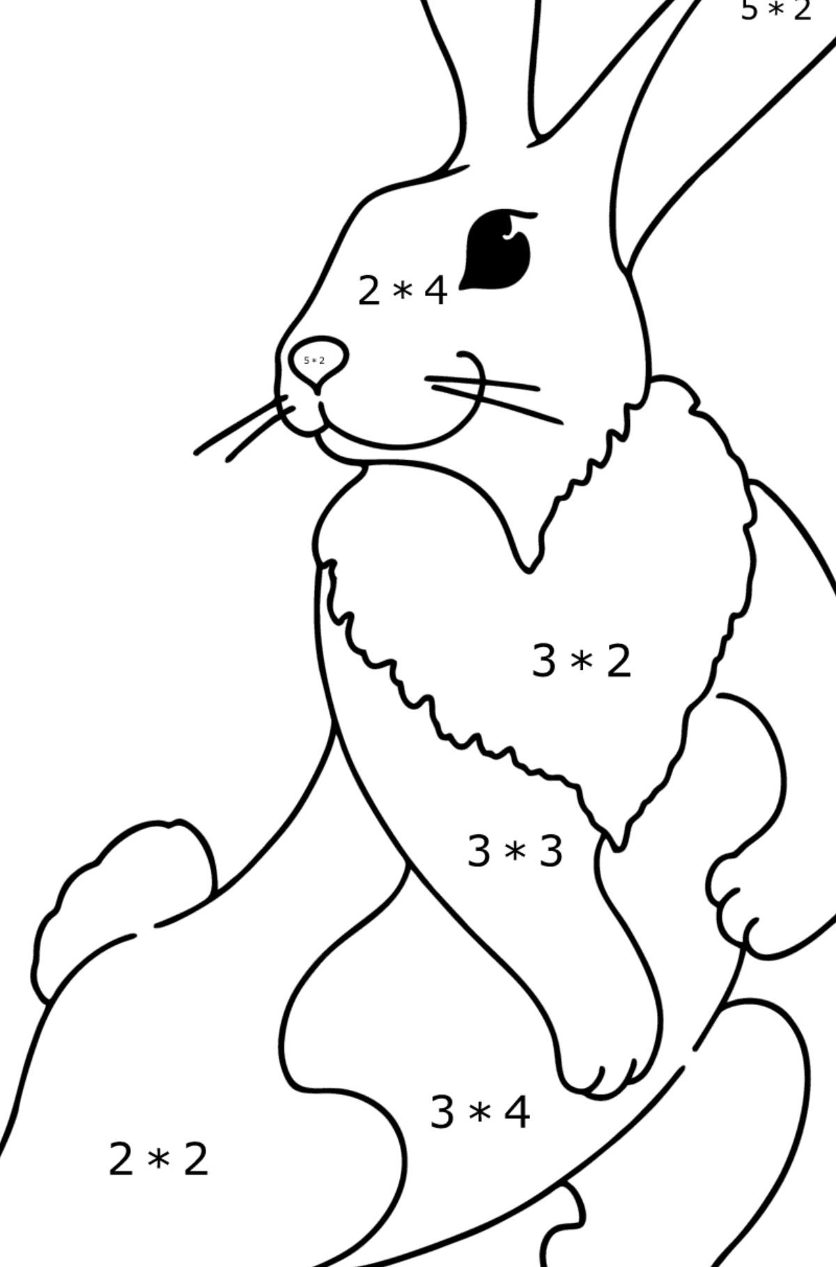 Ausmalbild: Verspielter Hase - Mathe Ausmalbilder - Multiplikation für Kinder
