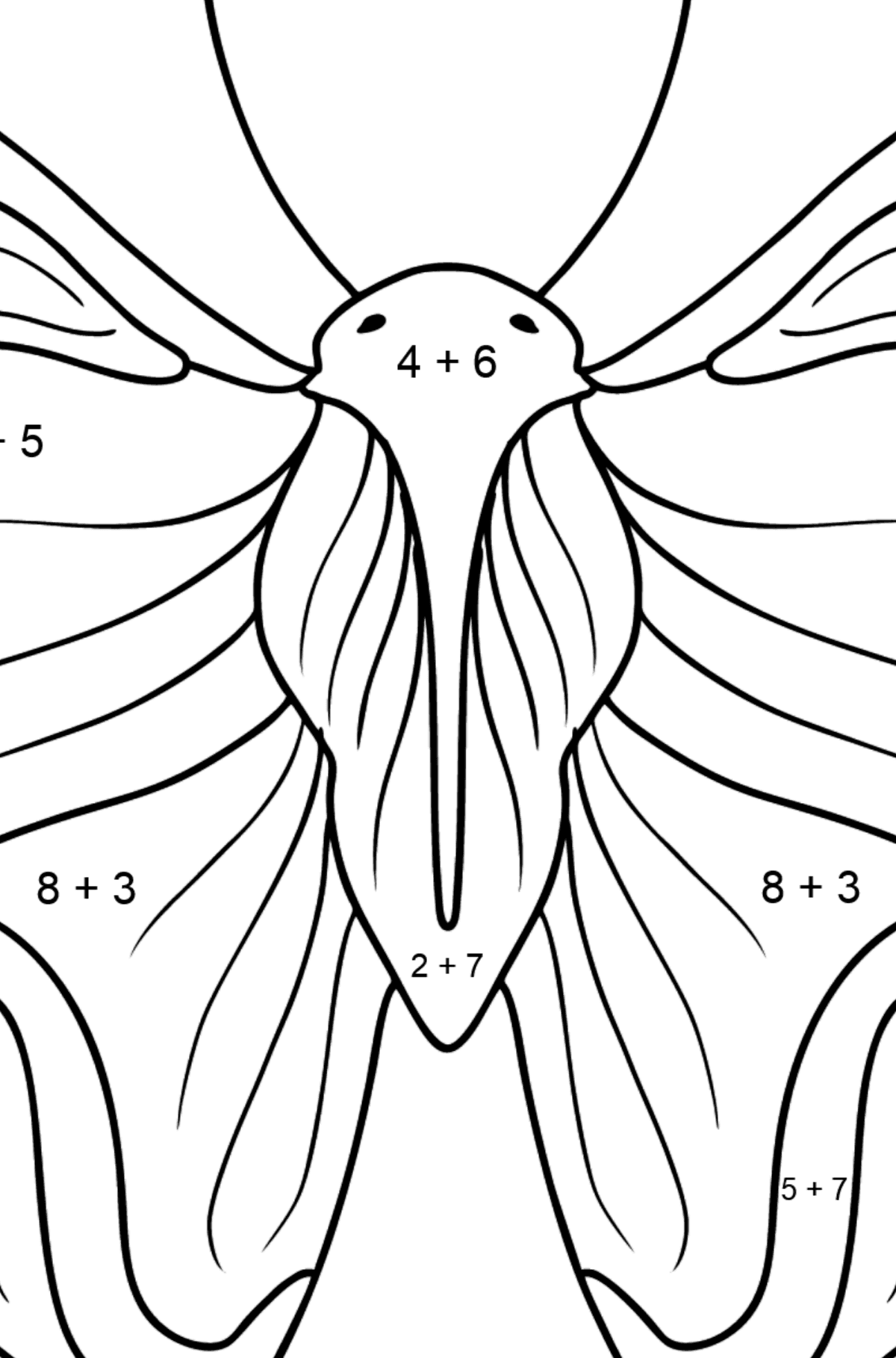 Dibujo de Almirante Butterfly para colorear - Colorear con Matemáticas - Sumas para Niños