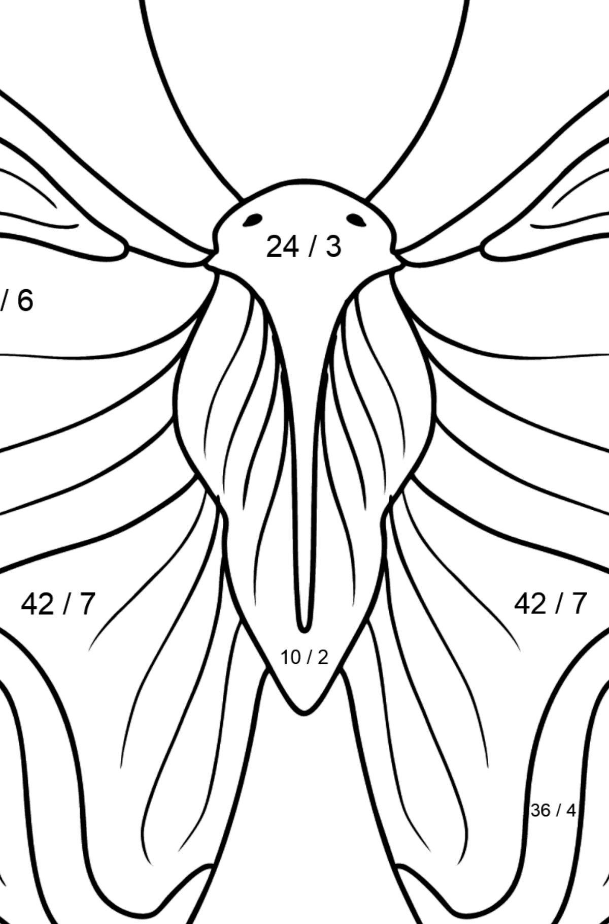 Dibujo de Almirante Butterfly para colorear - Colorear con Matemáticas - Divisiones para Niños