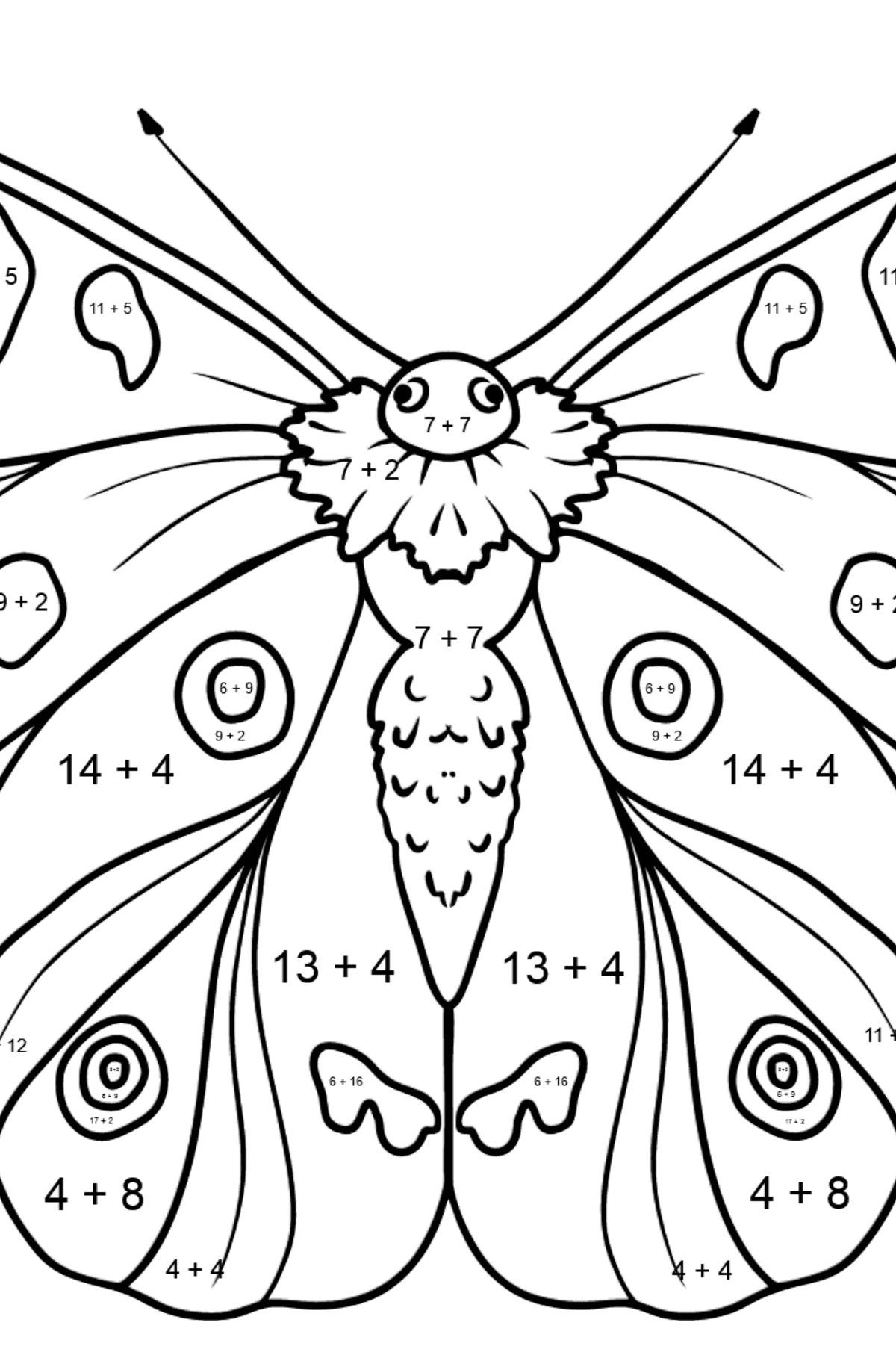 Kolorowanka Motyl Apollo - Kolorowanki matematyczne dodawanie dla dzieci