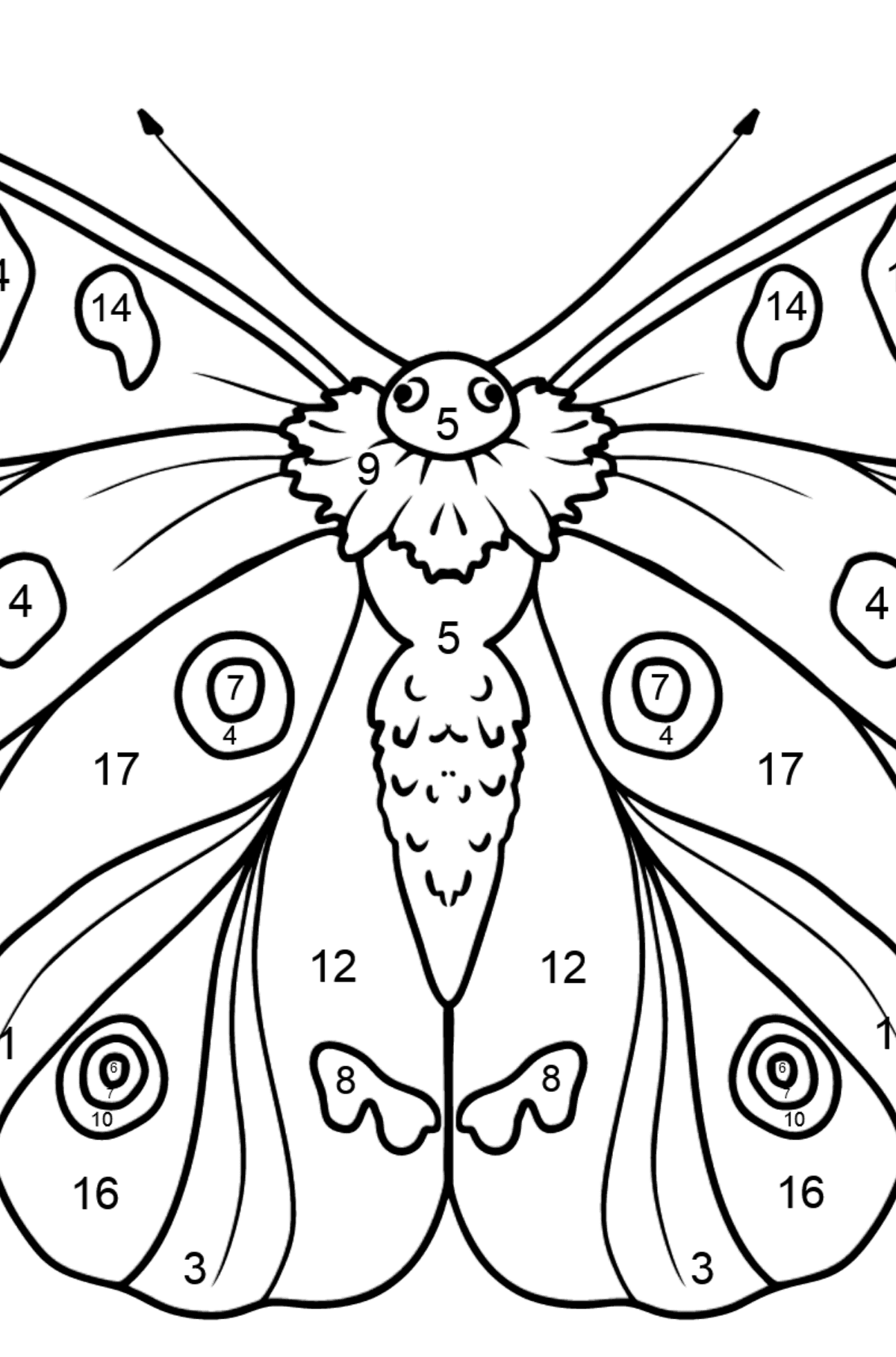 Kleurplaat vlinder apollo - Kleuren op nummer voor kinderen