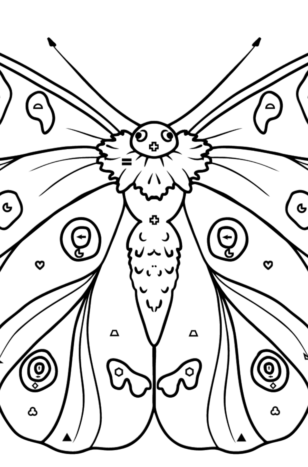 Kolorowanka Motyl Apollo - Kolorowanie według symboli i figur geometrycznych dla dzieci