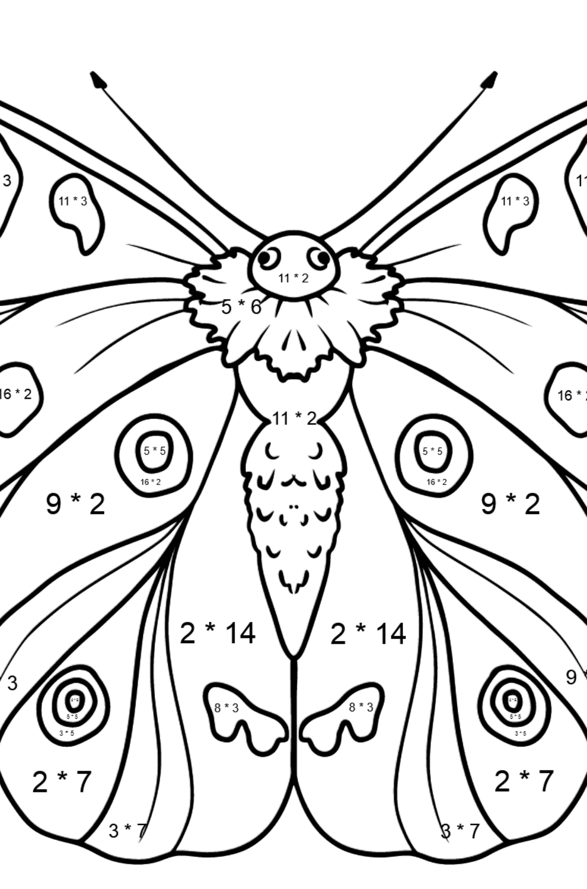 Dibujo de Mariposa Apolo para colorear - Colorear con Matemáticas - Multiplicaciones para Niños