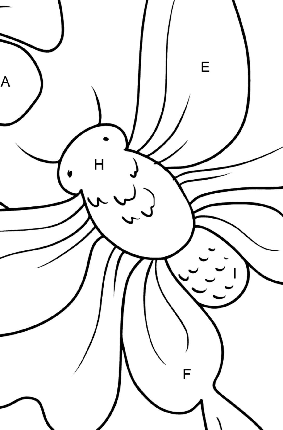 Dibujo de Mariposa sobre una flor para colorear - Colorear por Letras para Niños