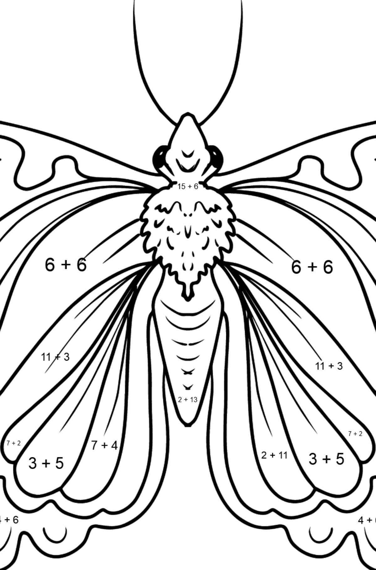 Cute Butterfly coloring page - Math Coloring - Addition for Kids
