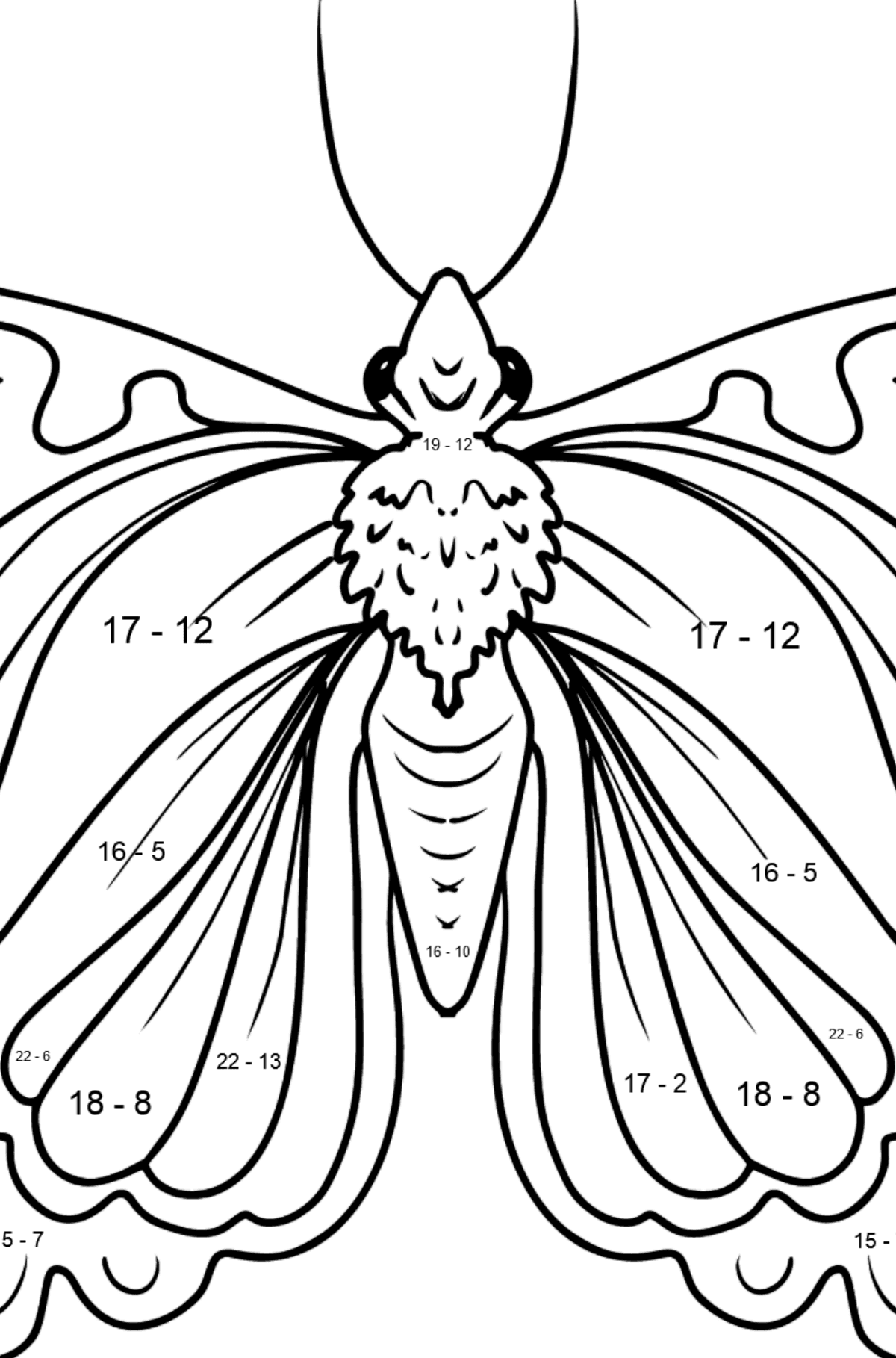 Cute Butterfly coloring page - Math Coloring - Subtraction for Kids
