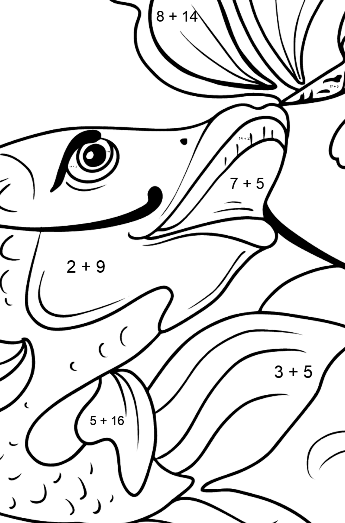 Fish and Butterfly coloring page - Math Coloring - Addition for Kids
