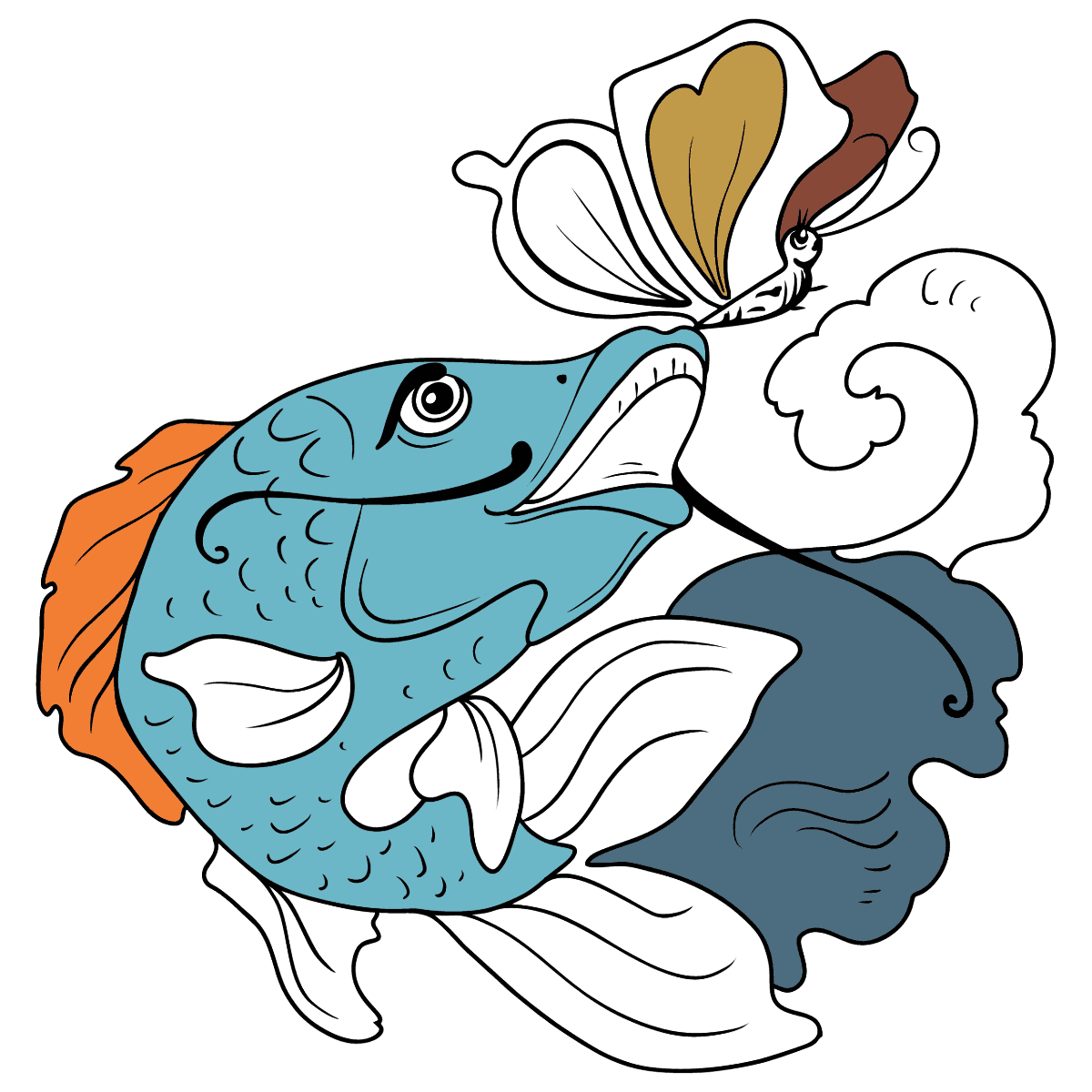 Fish and Butterfly coloring page ♥ Color Online!