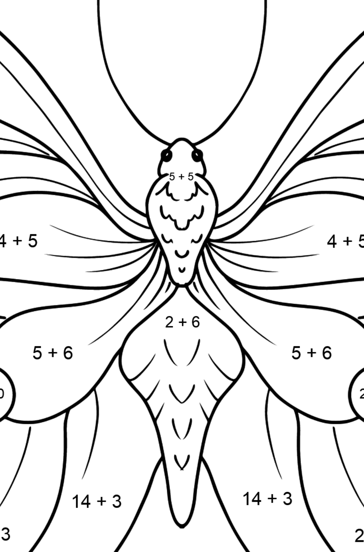 Dibujo de Mariposa Limoncillo para colorear - Colorear con Matemáticas - Sumas para Niños