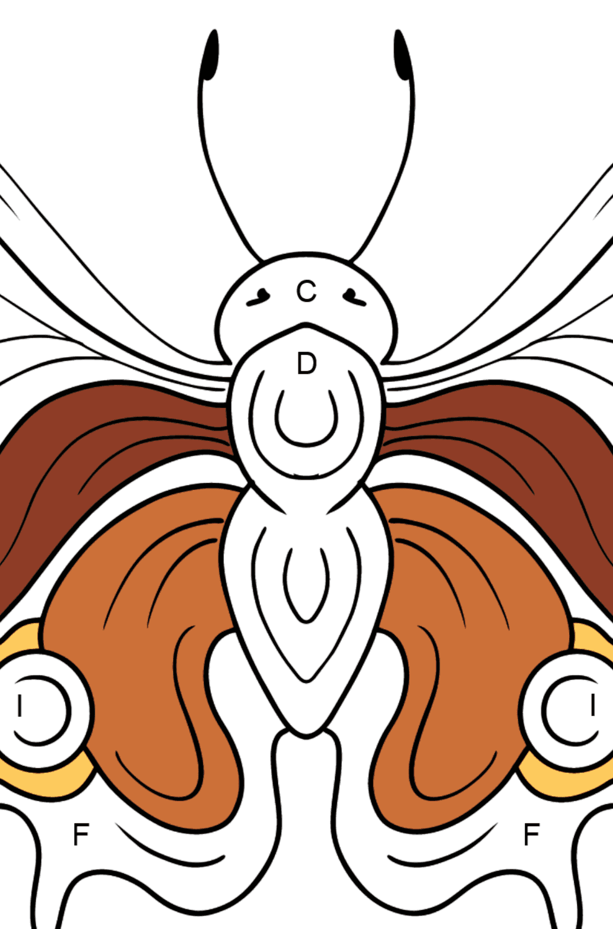 Desenho para colorir de Peacock Butterfly - Colorir por Letras para Crianças