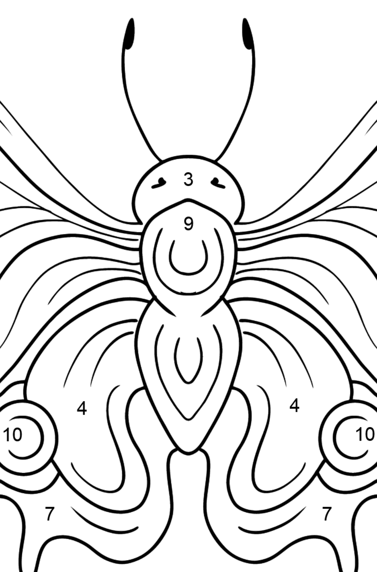 Kleurplaat pauw vlinder - Kleuren op nummer voor kinderen