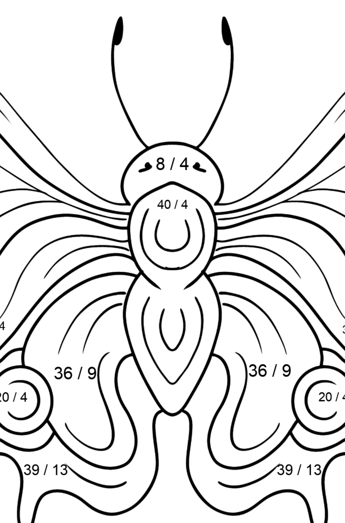 Peacock Butterfly Ausmalbild - Mathe Ausmalbilder - Division für Kinder