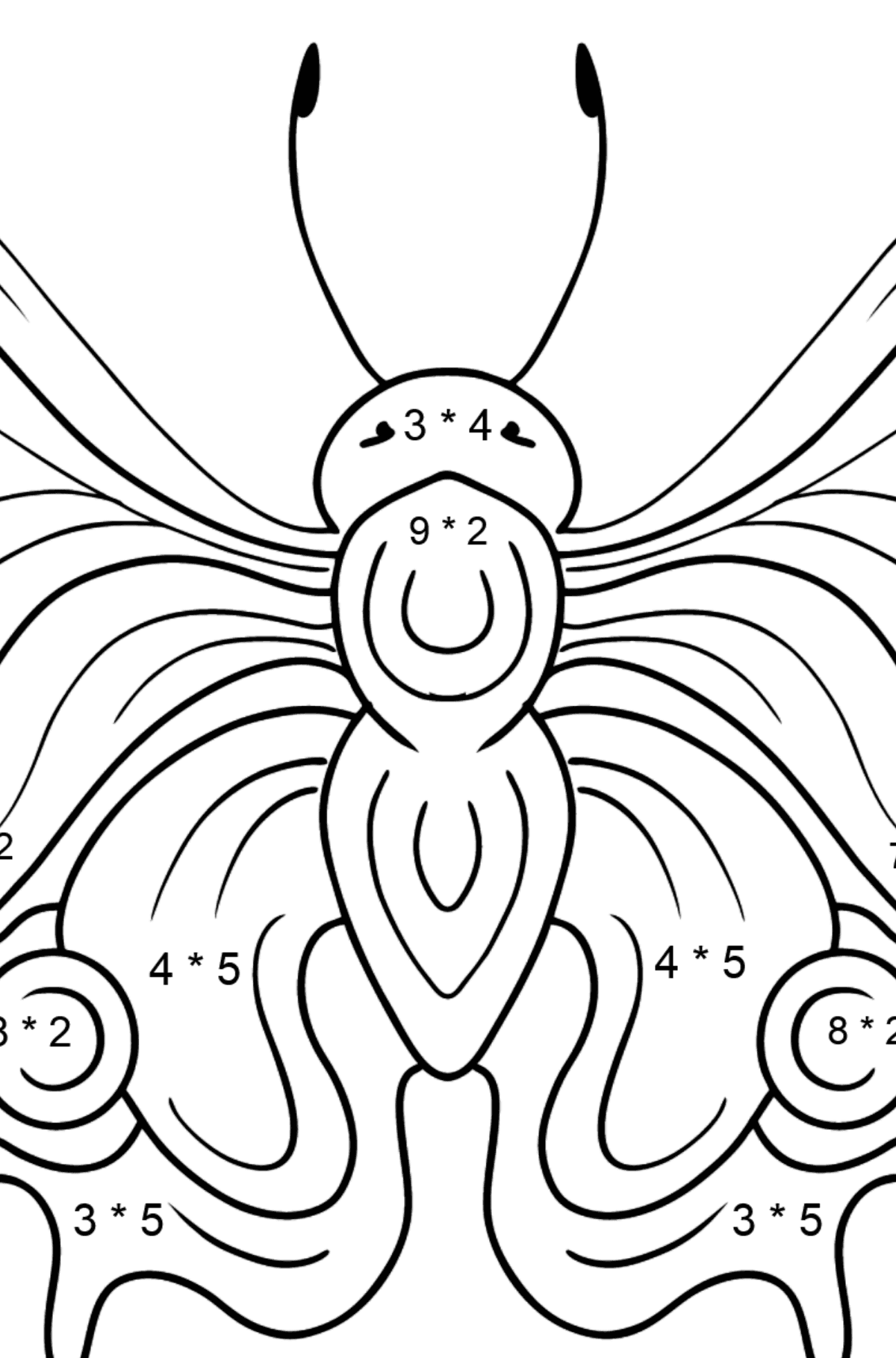 Dibujo de Mariposa pavo real para colorear - Colorear con Matemáticas - Multiplicaciones para Niños