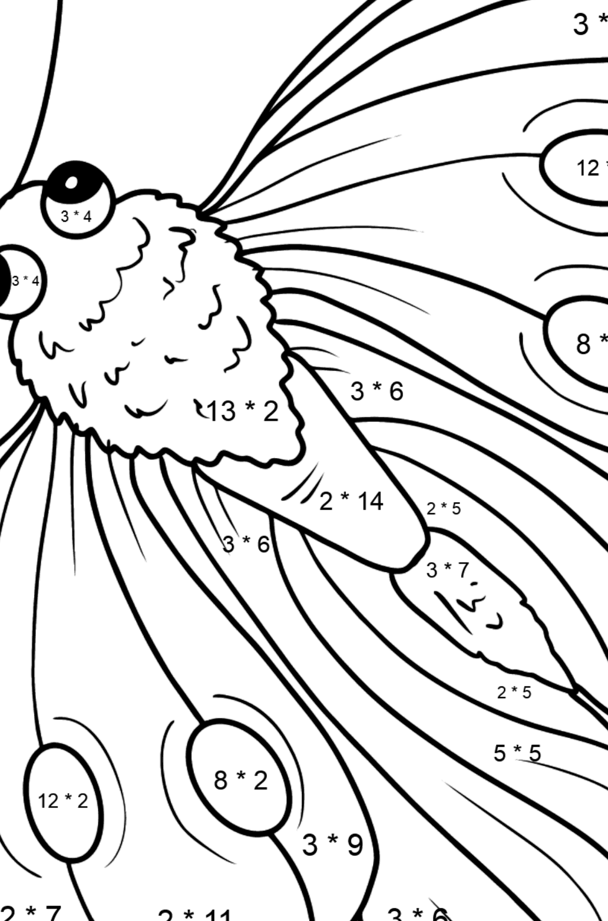 Dibujo de Mariposa Pieris para colorear - Colorear con Matemáticas - Multiplicaciones para Niños