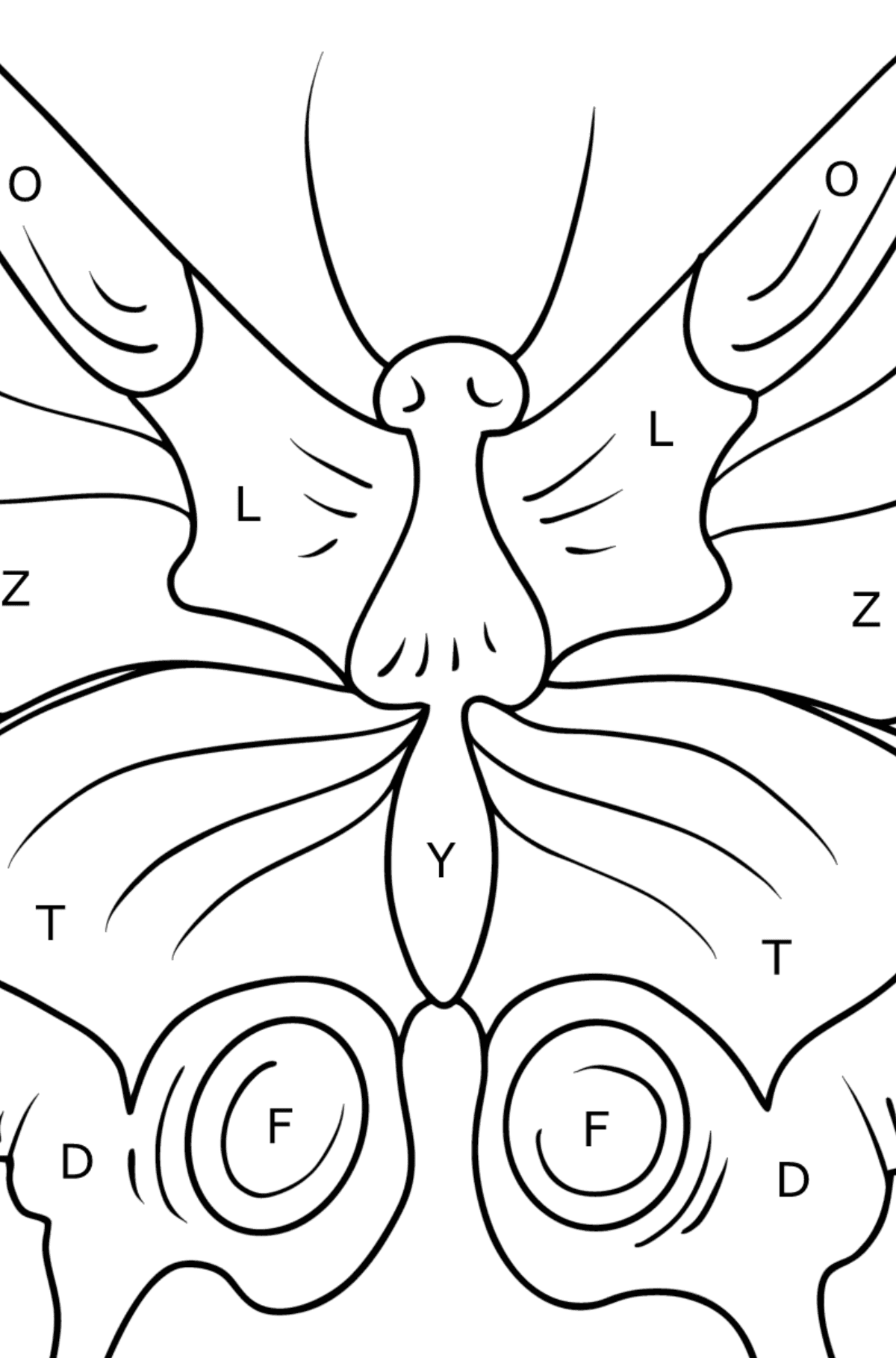 Kleurplaat zwaluwstaartvlinder - Kleuren met letters voor kinderen