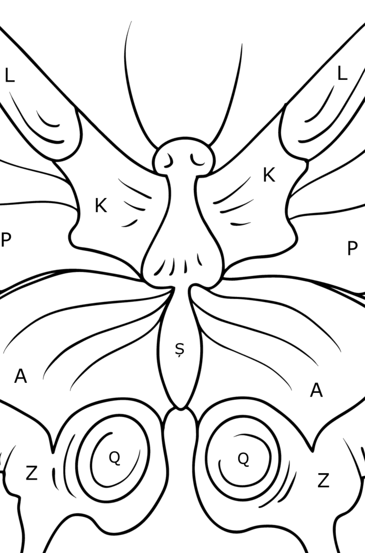 Desen de colorat fluture coada rândunicii - Desen de colorat după Literă pentru copii
