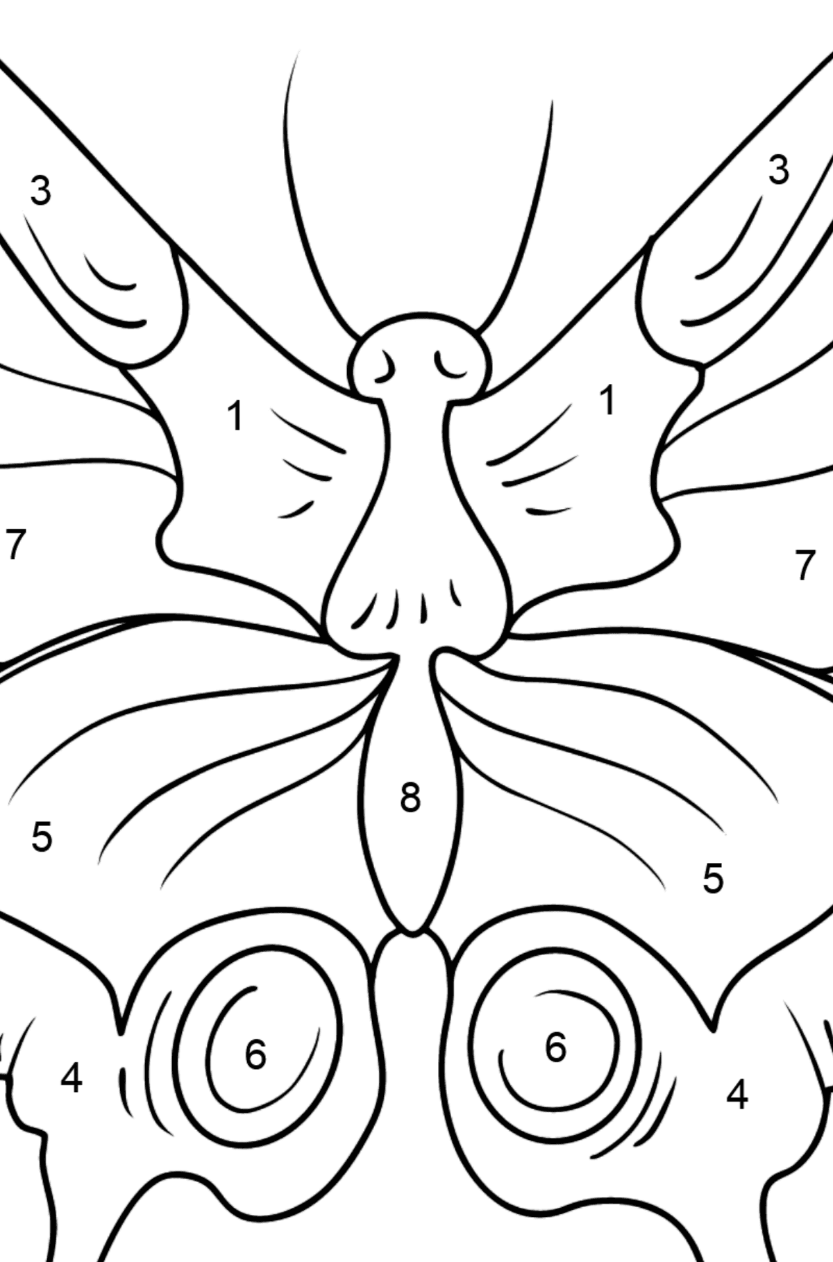 Desen de colorat fluture coada rândunicii - Desen de colorat după Număr pentru copii