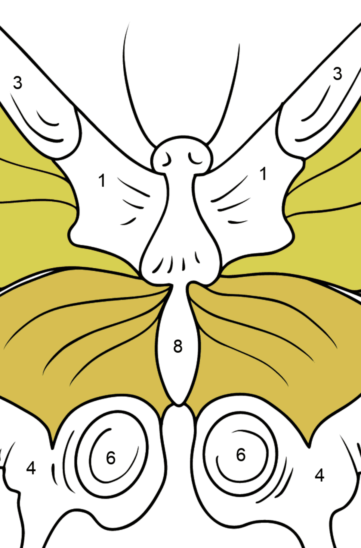 Bild zum Ausmalen - Schwalbenschwanz Schmetterling - Malen nach Zahlen für Kinder
