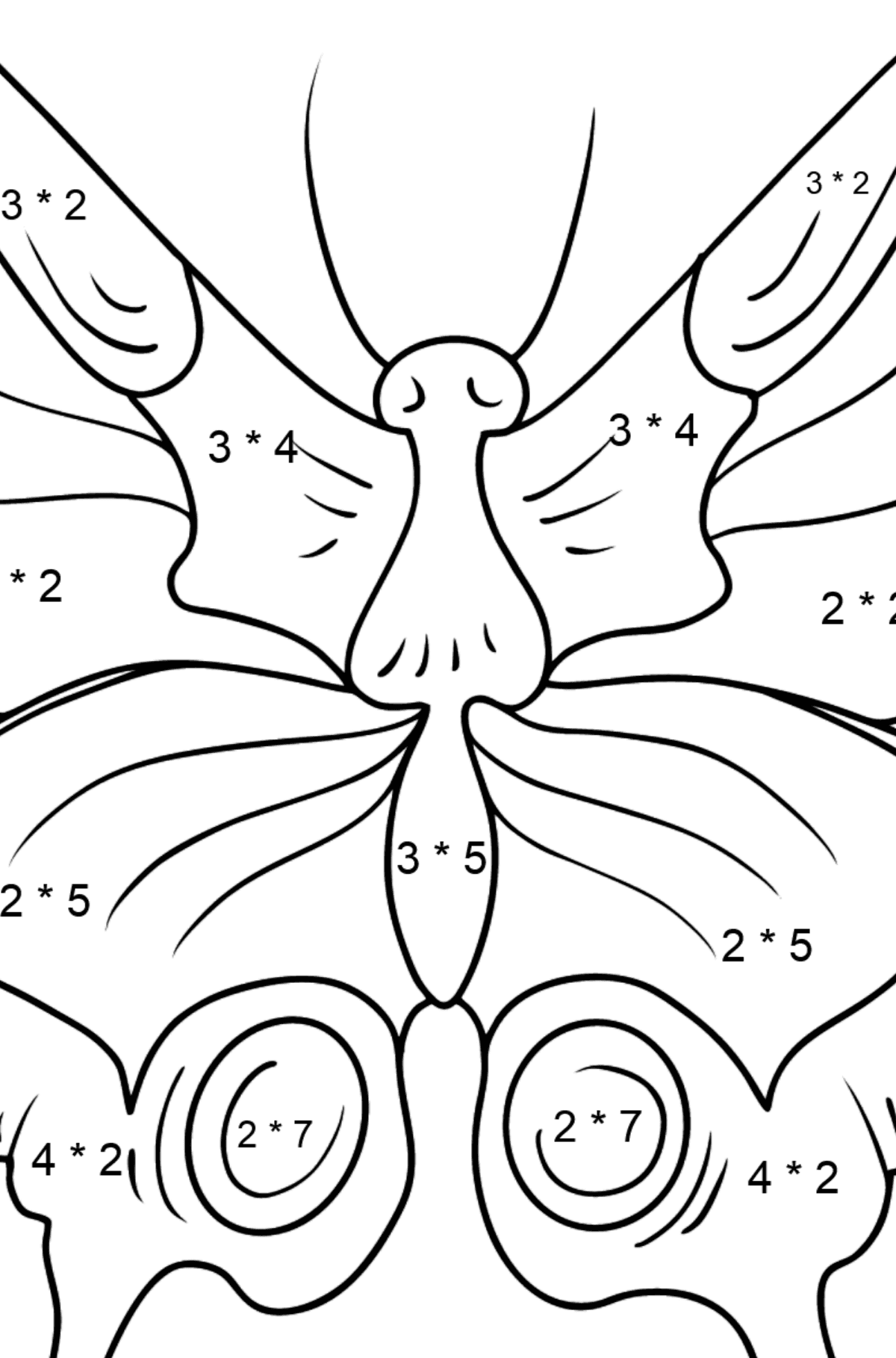 Dibujo de Mariposa cola de golondrina para colorear - Colorear con Matemáticas - Multiplicaciones para Niños