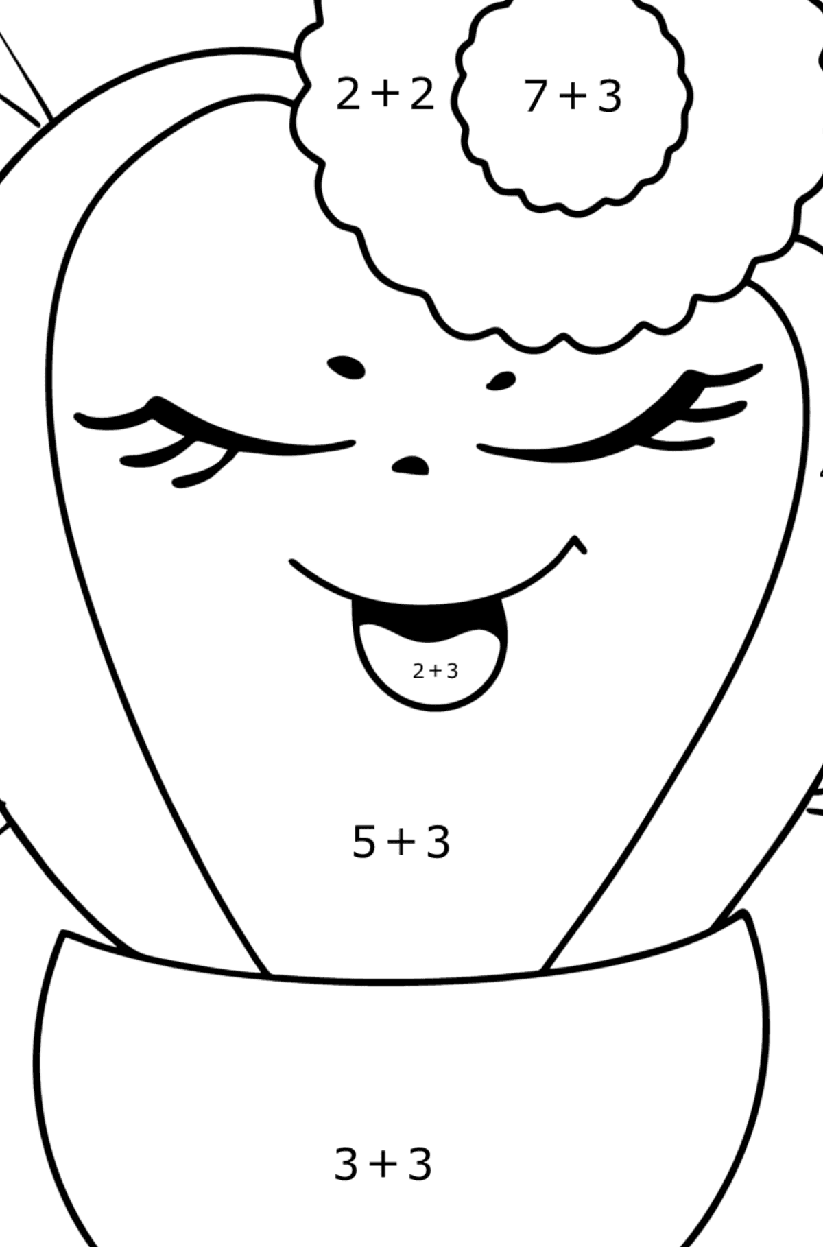 Cactus girl coloring page - Math Coloring - Addition for Kids