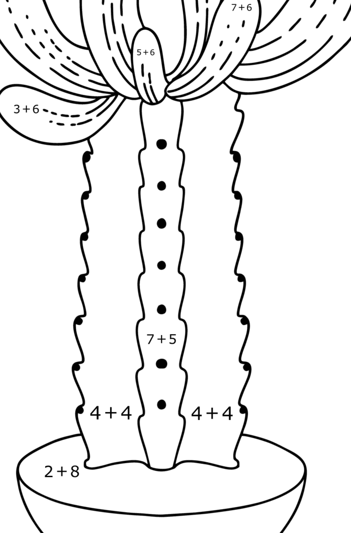 Simple cactus coloring page - Math Coloring - Addition for Kids