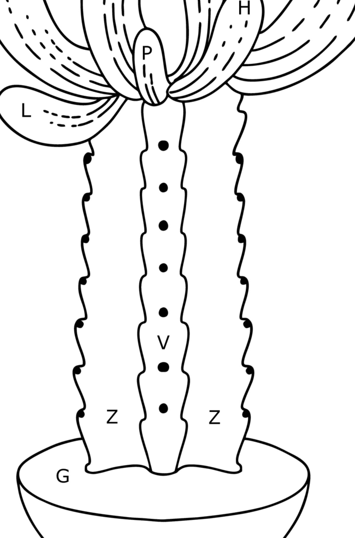 Simple cactus coloring page - Coloring by Letters for Kids