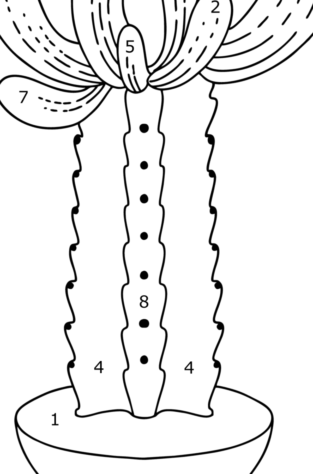 Simple cactus coloring page - Coloring by Numbers for Kids