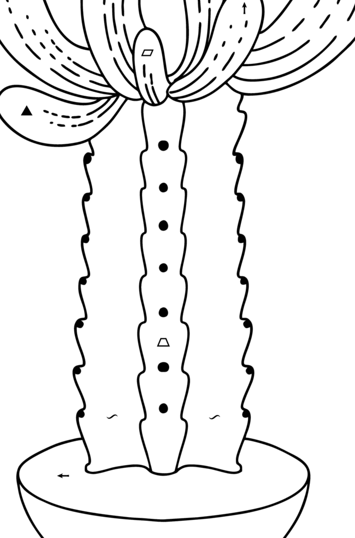 Simple cactus coloring page - Coloring by Symbols and Geometric Shapes for Kids