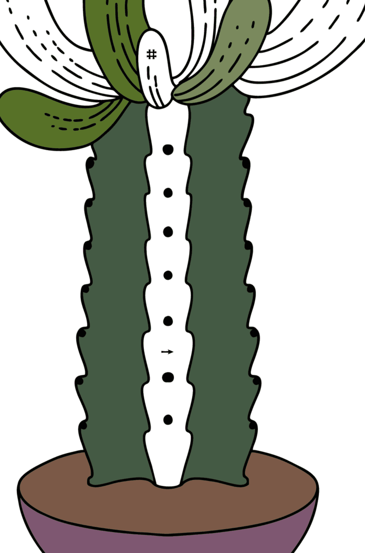 Simple cactus coloring page - Coloring by Symbols for Kids