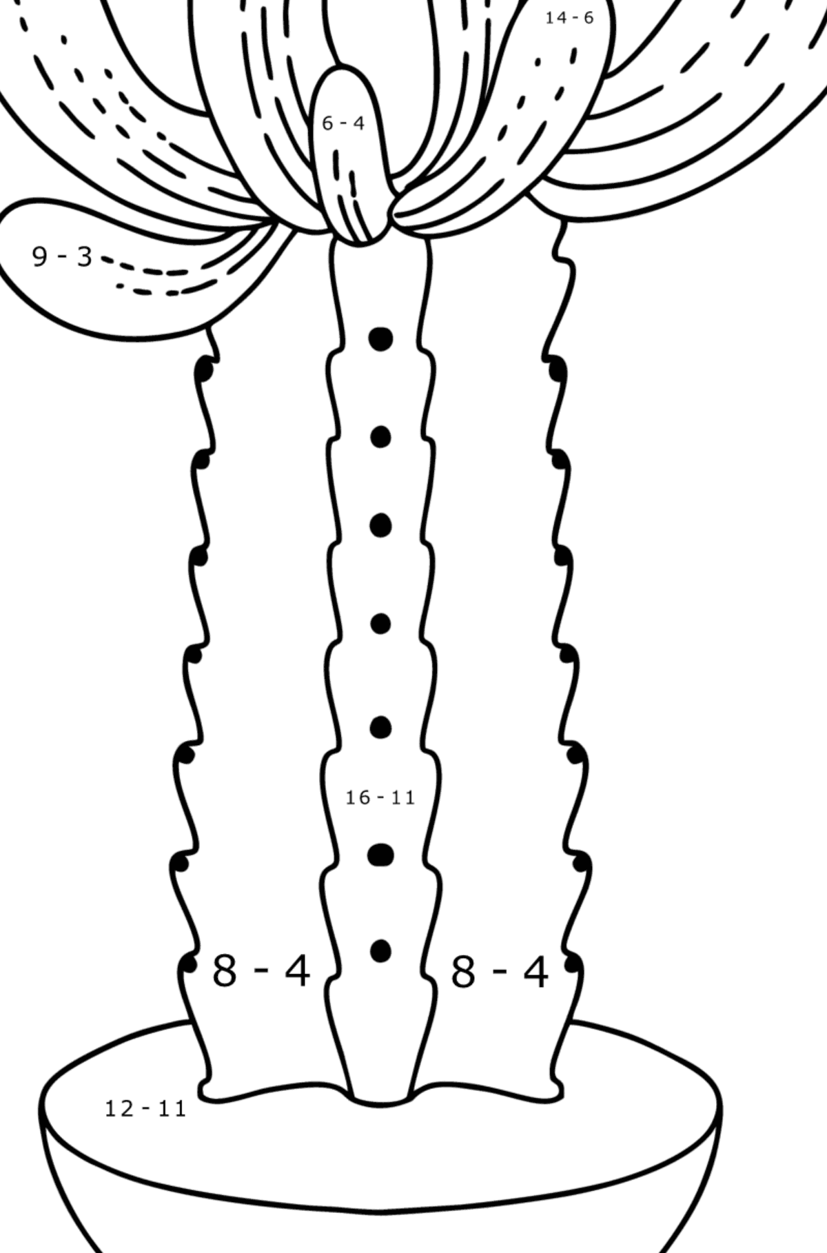 Simple cactus coloring page - Math Coloring - Subtraction for Kids