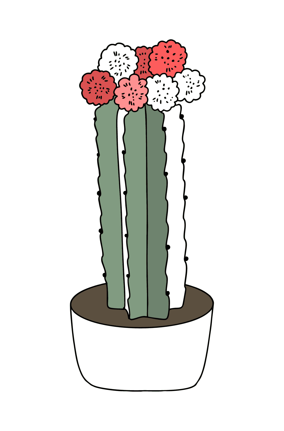 Kolorowanka Kaktus z różowymi kwiatami - Kolorowanki dla dzieci