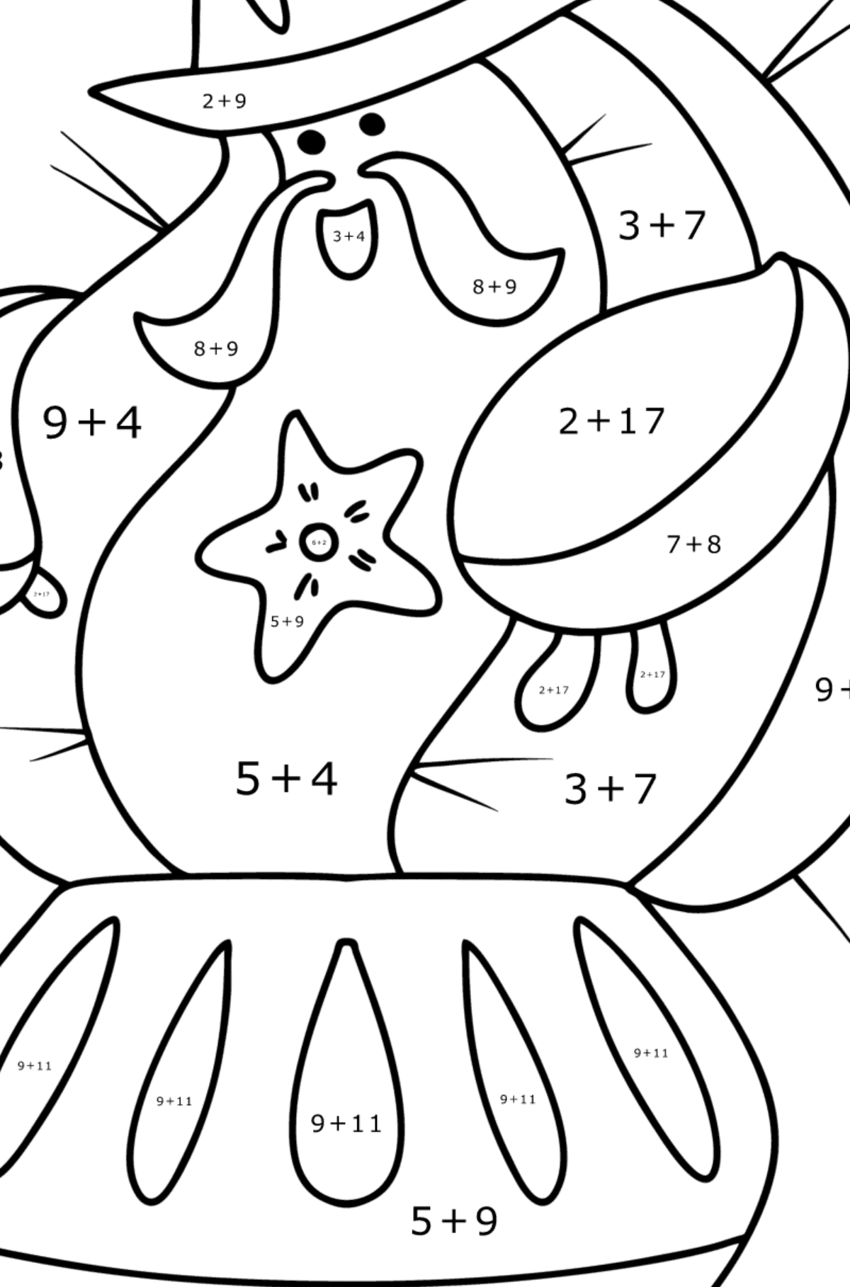 Розмальовка Кактус Шериф - Математична Розмальовка Додавання для дітей