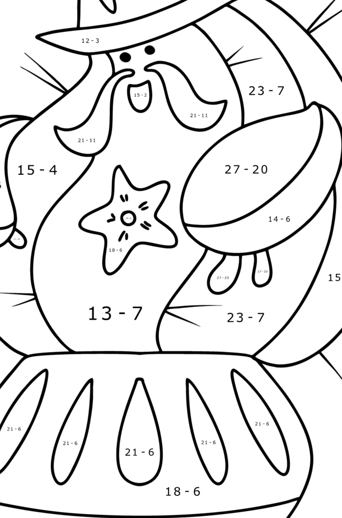 Розмальовка Кактус Шериф - Математична Розмальовка Віднімання для дітей