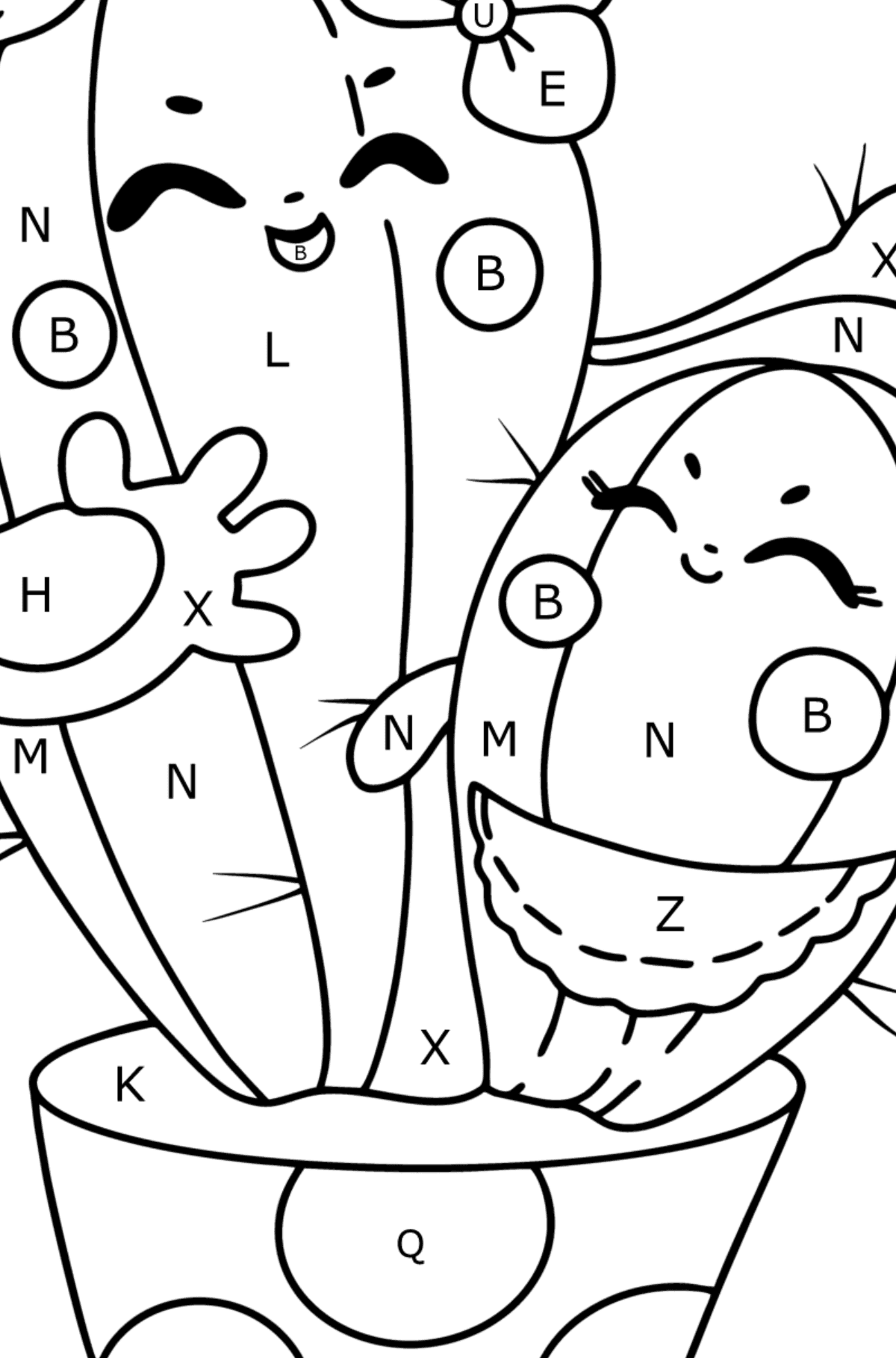 Cartoon Cactus coloring page - Coloring by Letters for Kids