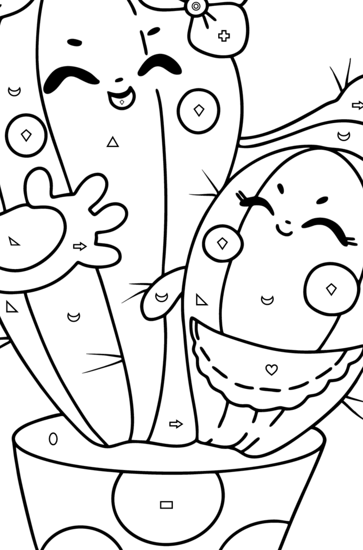 Cartoon Cactus coloring page - Coloring by Geometric Shapes for Kids