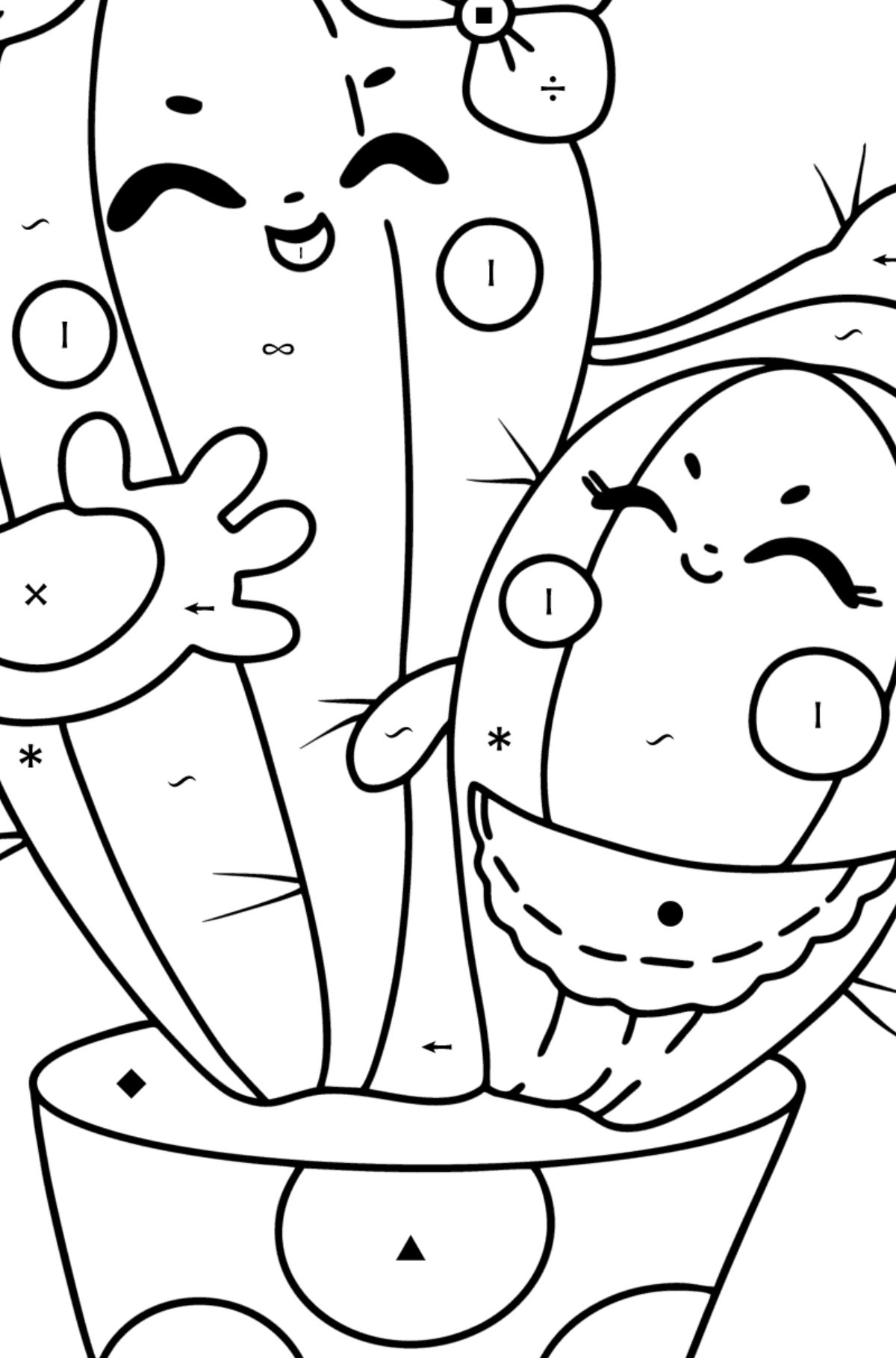 Cartoon Cactus coloring page - Coloring by Symbols for Kids