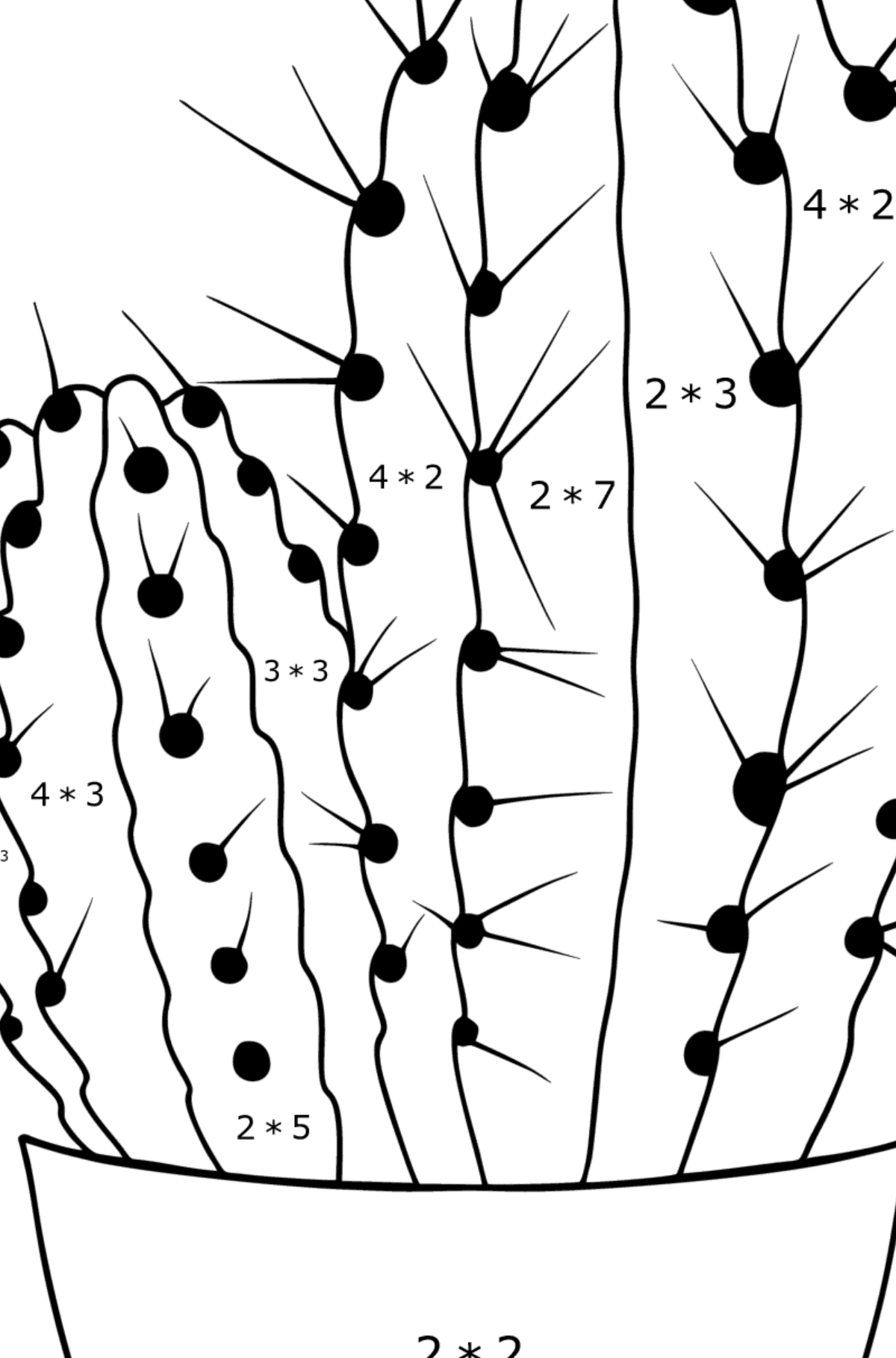 Kaktus kolorowanka - Kolorowanki matematyczne mnożenie dla dzieci