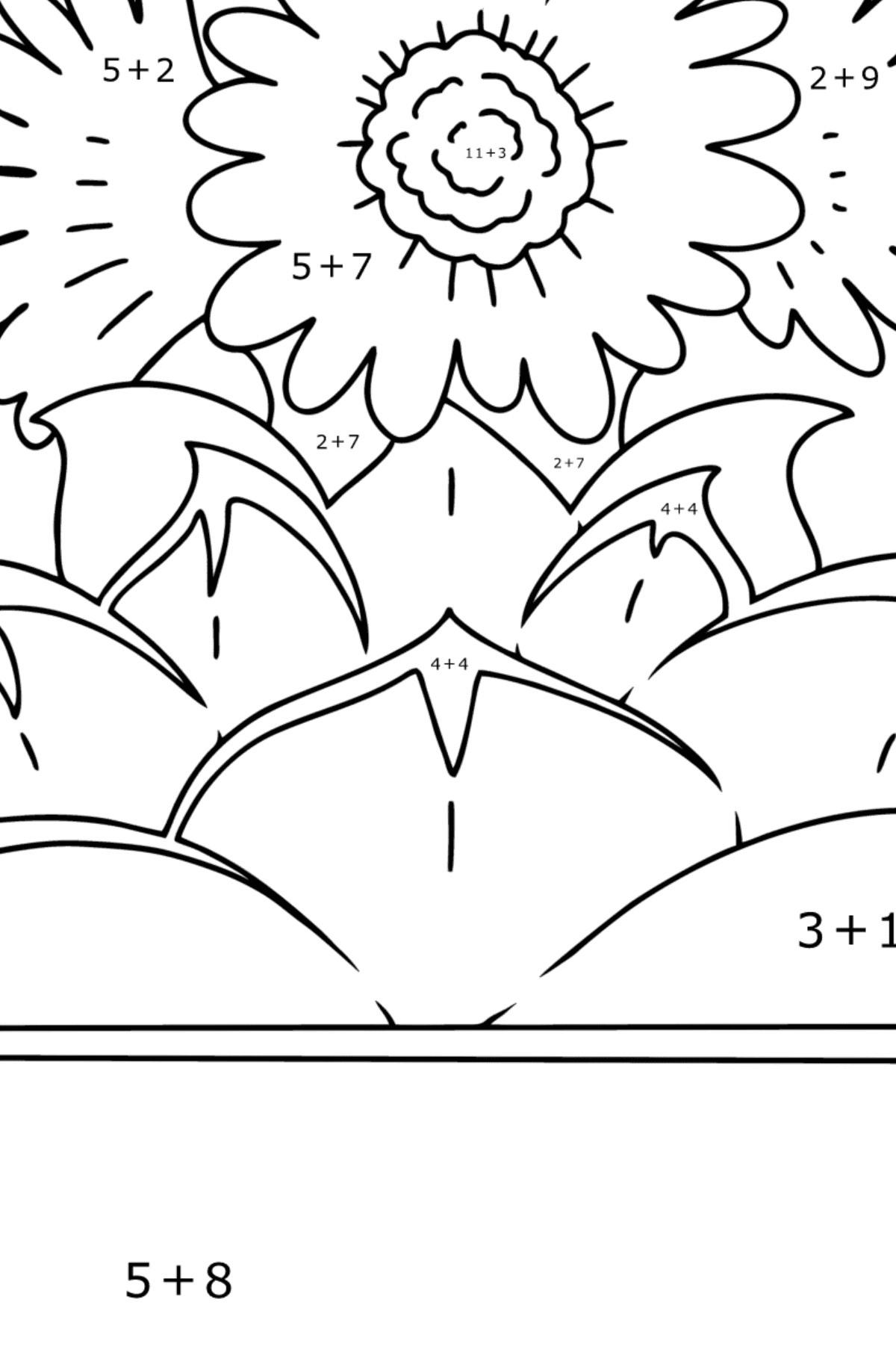 Echinocactus Grusonii coloring page - Math Coloring - Addition for Kids