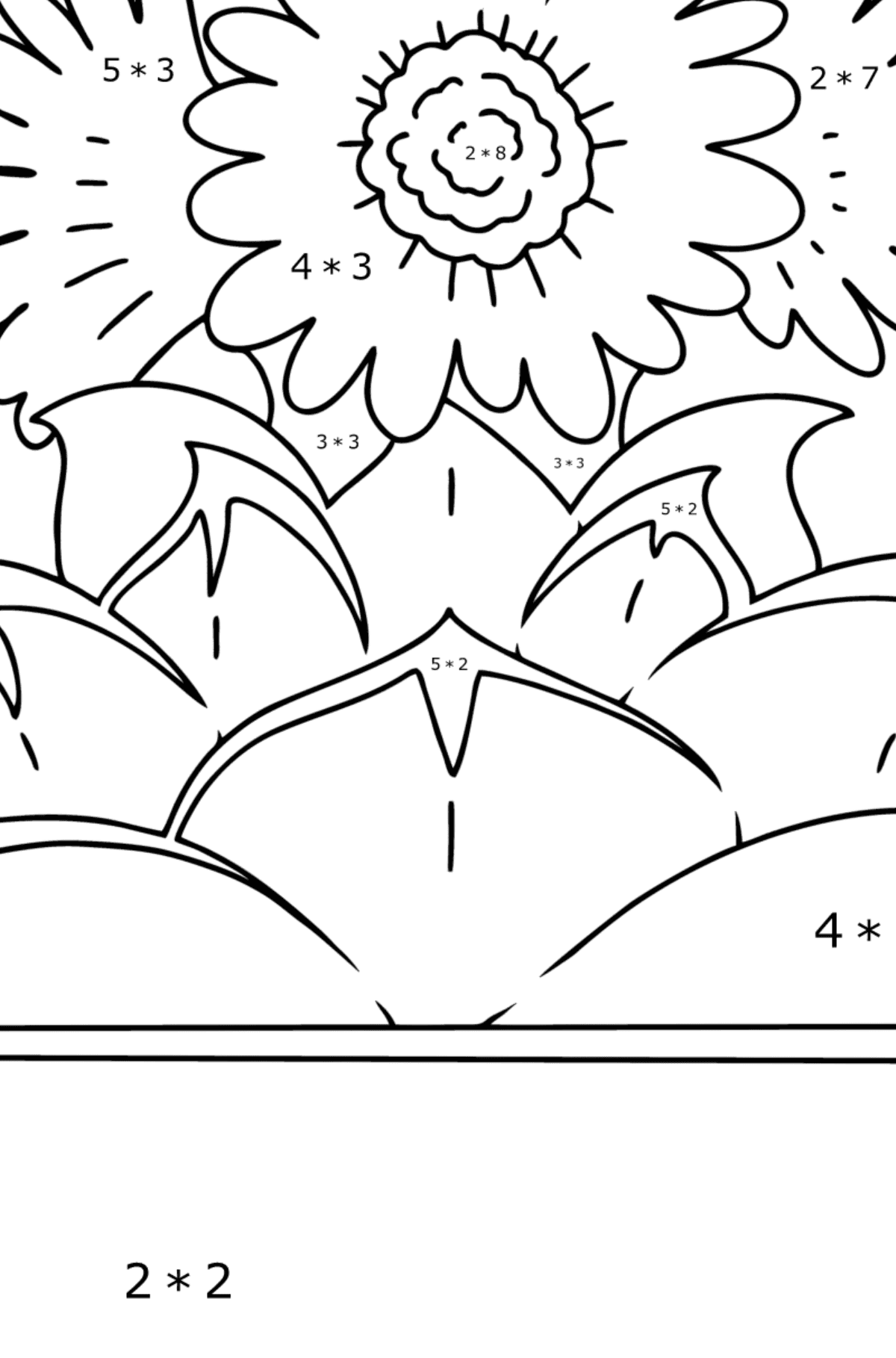 Värityskuva mexico echinocactus - Matemaattinen Värityskirja - Kertolasku lapsille