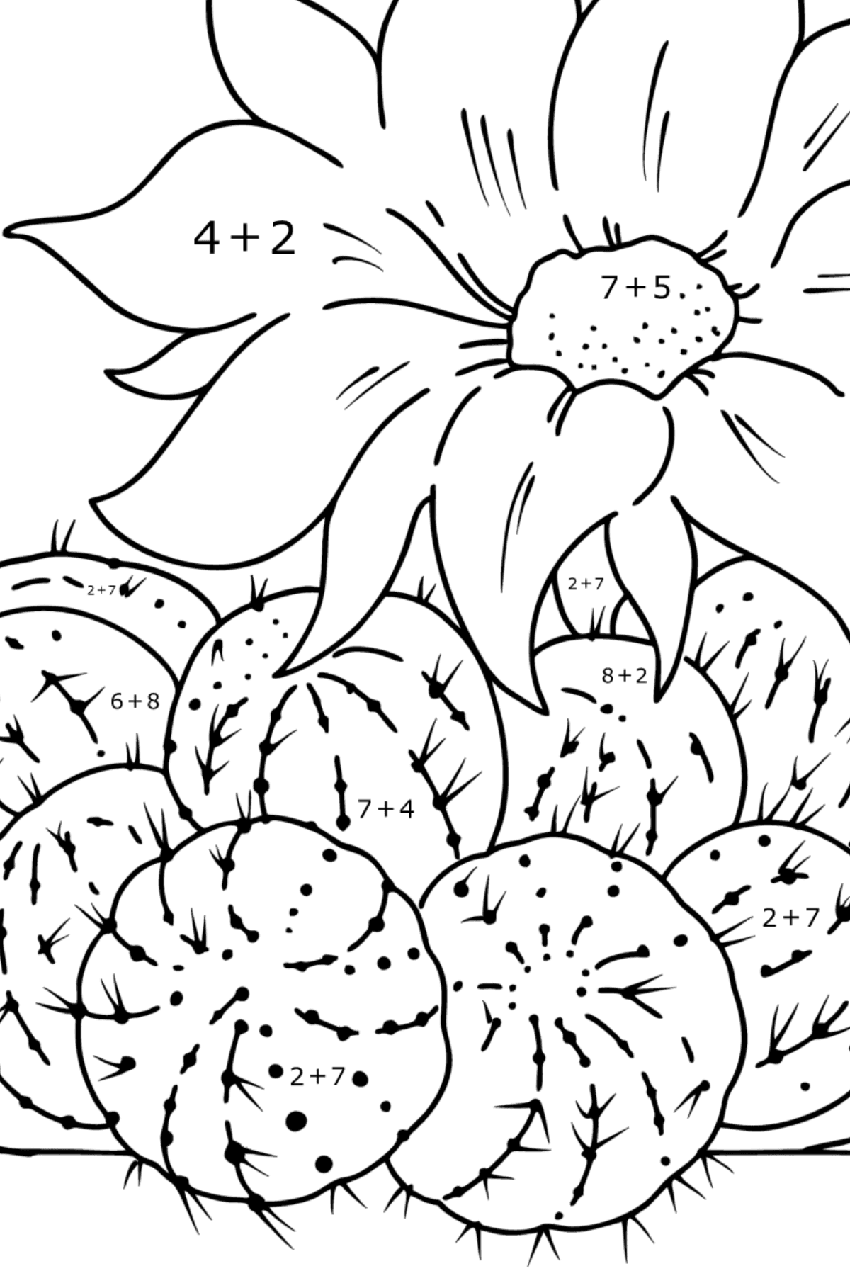 Little Nipple Cactus Coloring page - Math Coloring - Addition for Kids