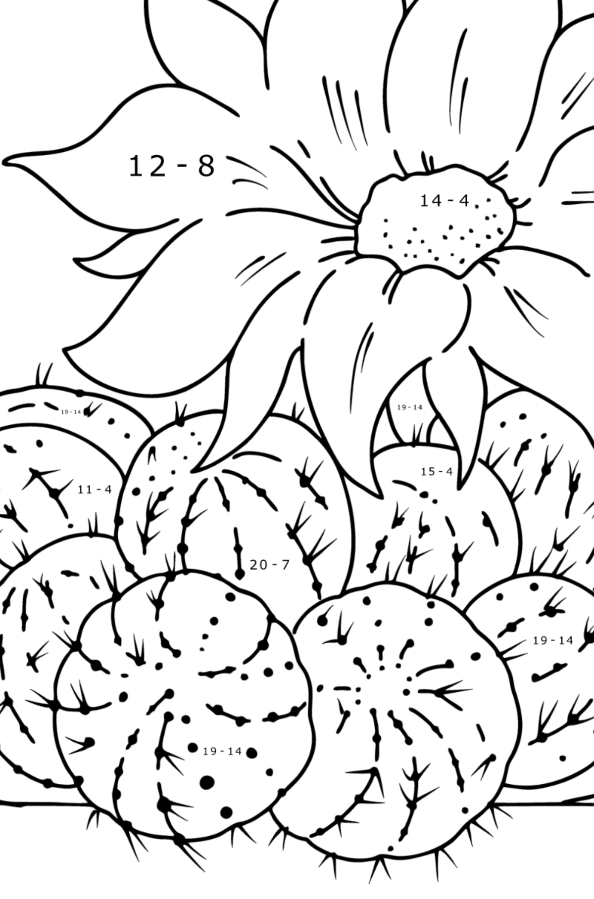 Little Nipple Cactus Coloring page - Math Coloring - Subtraction for Kids